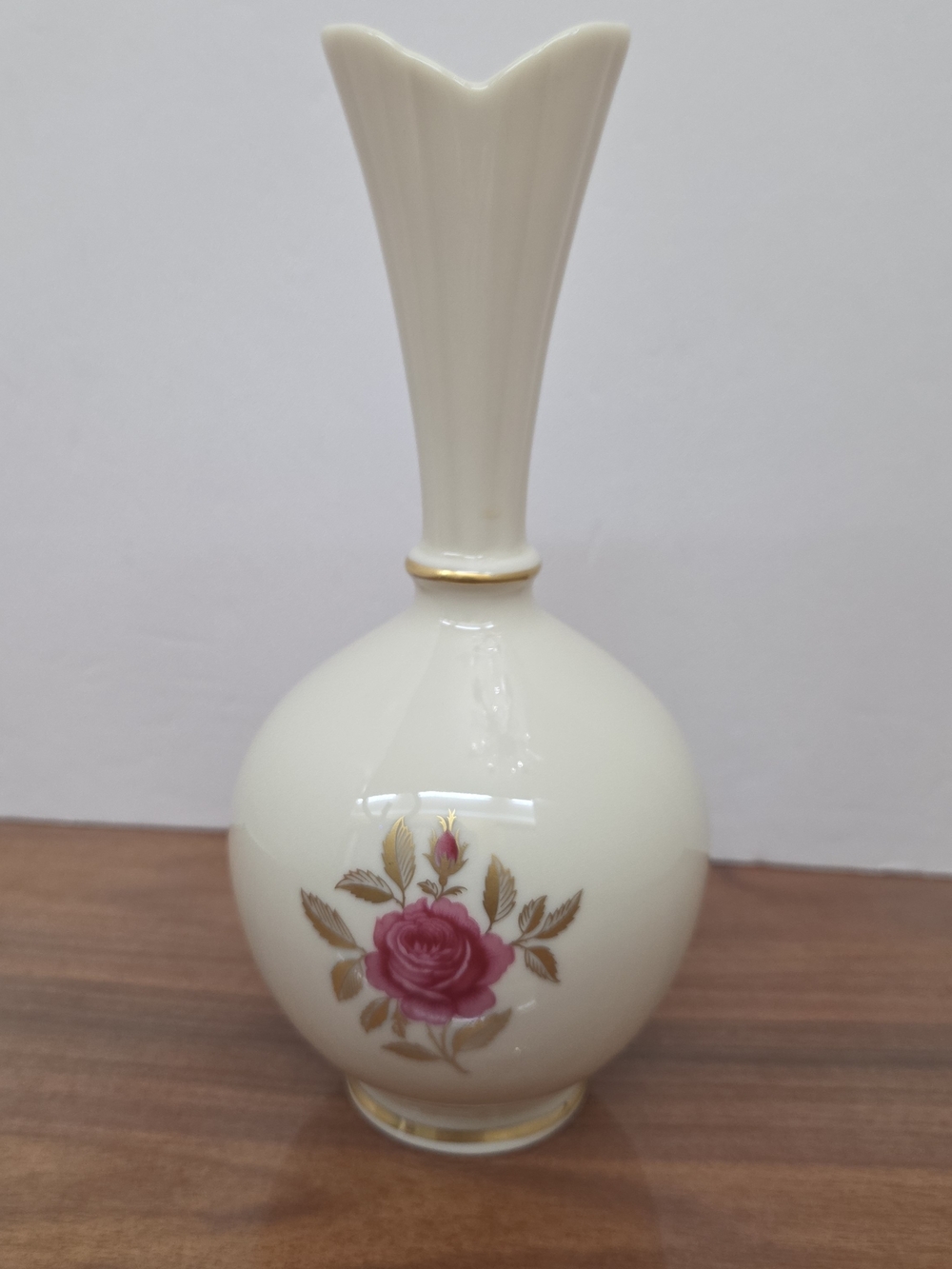 VTG Lenox Rhodora Ivory Porcelain Bud Vase 8" Handpainted Pink Rose  24KGold Tri